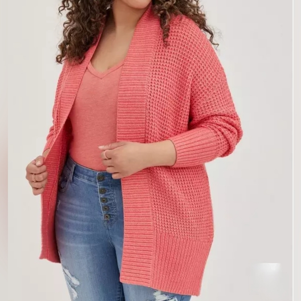 torrid Coral Open-Front Knit Cardigan